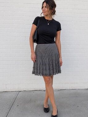 Tara Jarmon Gray Tiered Lace Mini Skirt
